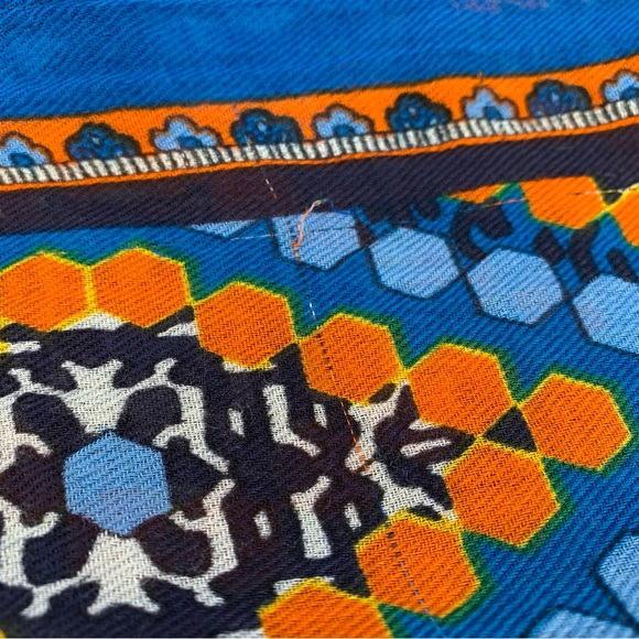 Bohemian Blue & Orange Geometric Hexagon Diamond Print Infinity Scarf Tassels - Picture 10 of 12